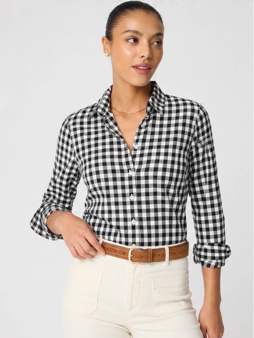 J.Crew Black White Gingham Check Button Down Shirt Classic Preppy Women 6P